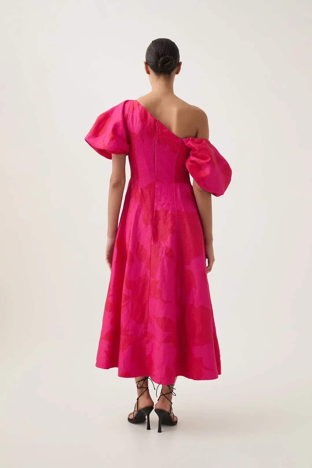Aje Arista Tulip Sleeve Midi Dress in Florescent Rose Size AU 16 photo 4