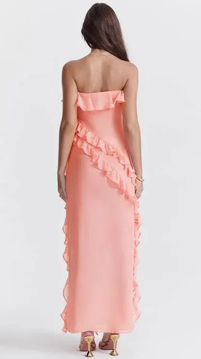 House of CB Sarina Ruffle Maxi Dress Pink Size S photo 5