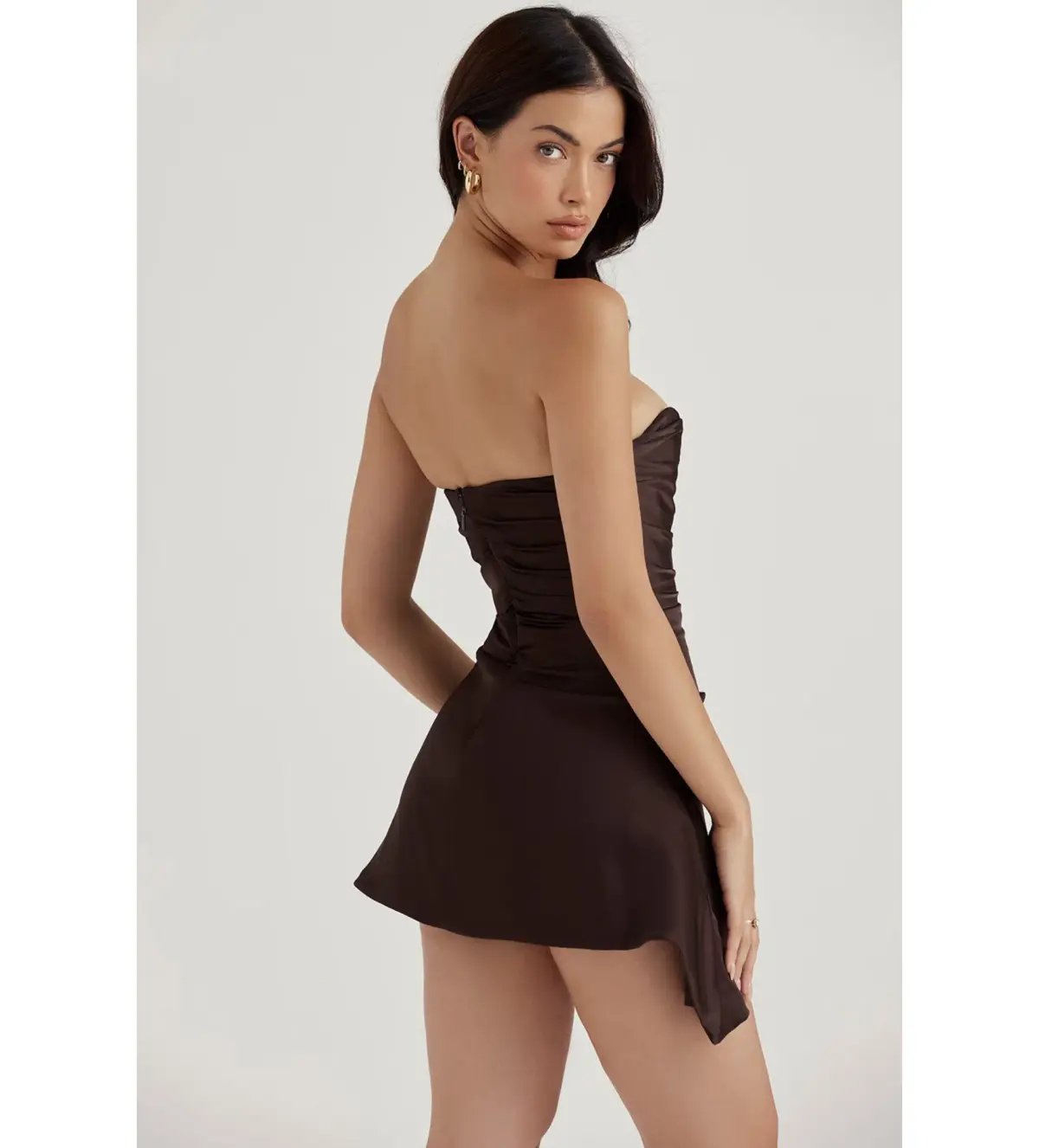 House of CB Jasmine Draped Strapless Corset Mini Dress Chocolate Size S/AU 8 photo 3