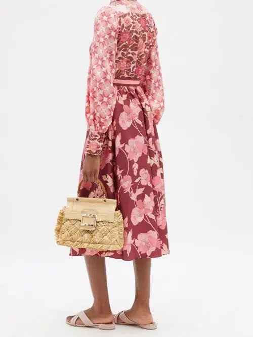 Zimmermann Concert Spliced Floral Silk Midi Dress Pink Print Size 14 photo 2