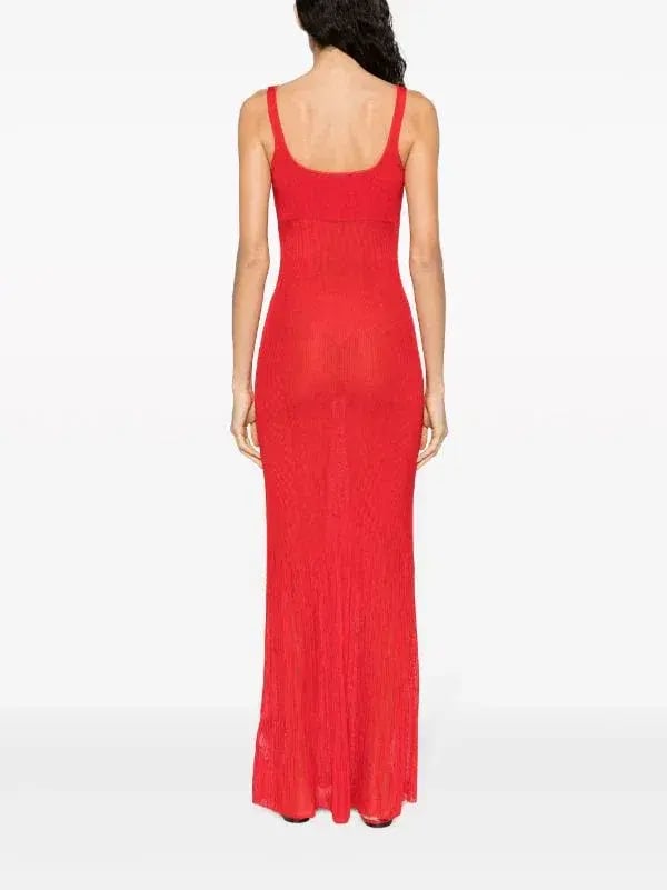 Jacquemus La Robe Maille Belted Long Knit Dress Red Size 6 photo 3