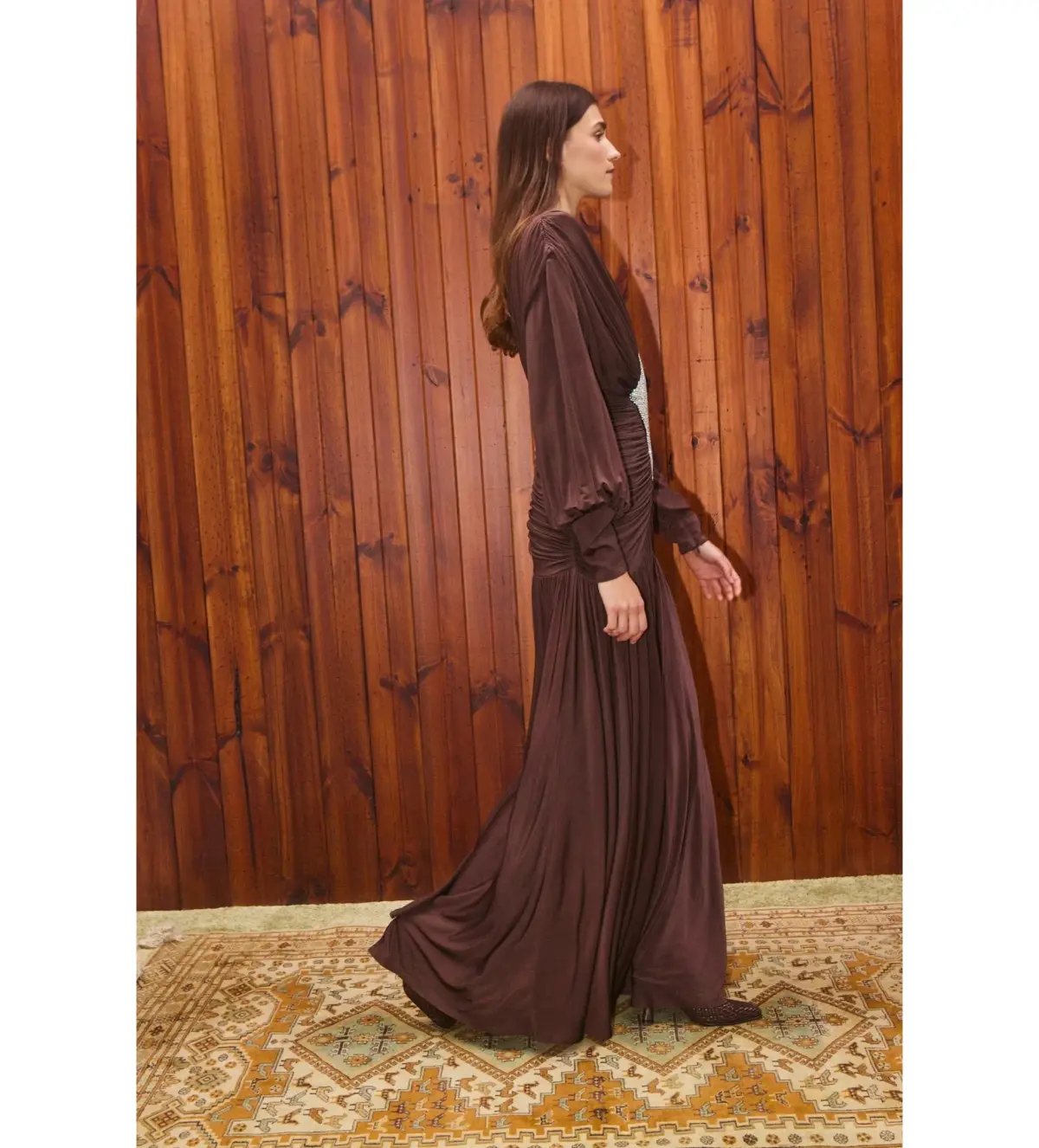 Alemais Silvio Ruched Midi Dress Brown Size AU 8 photo 2