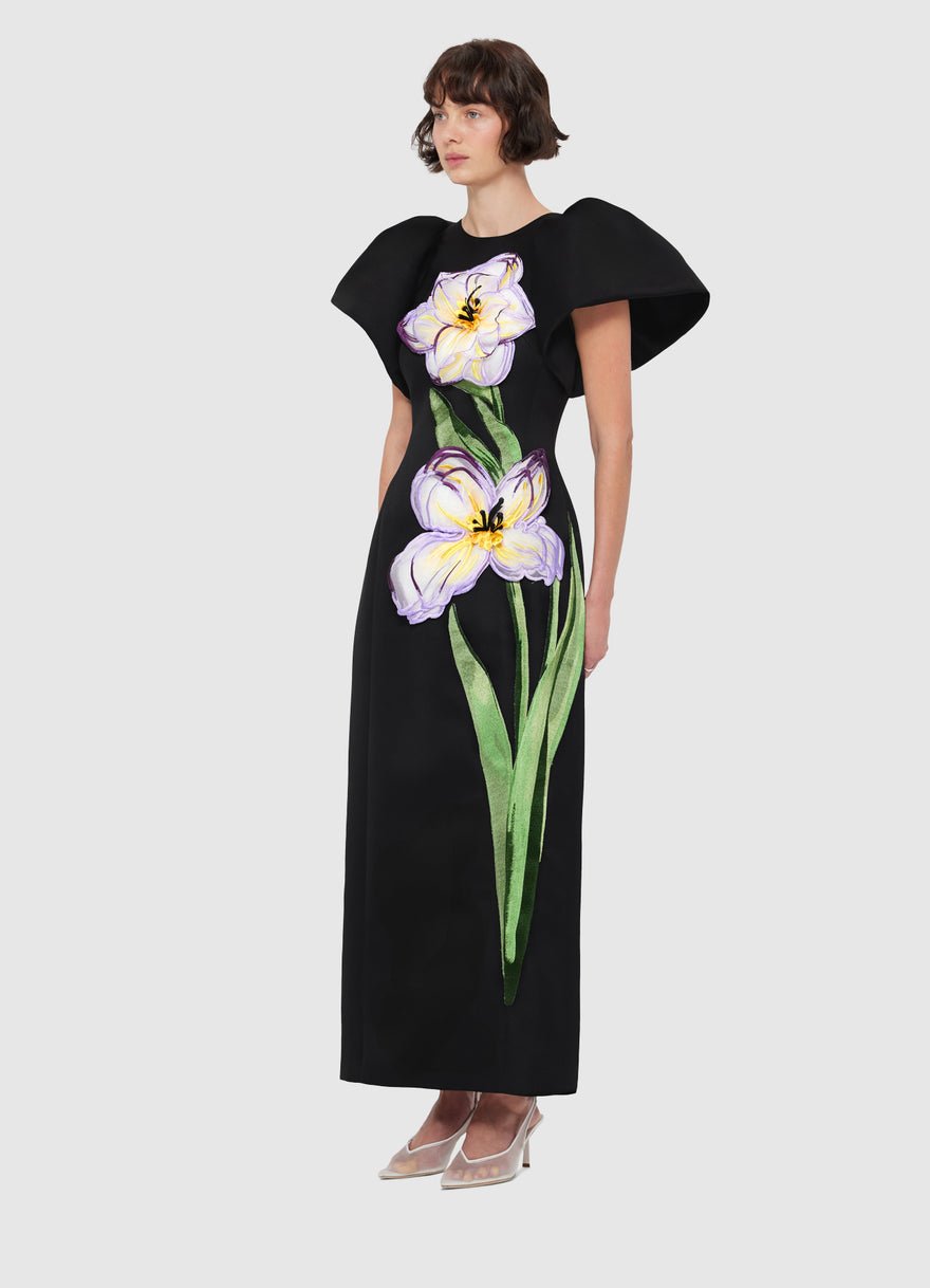 Leo Lin Lucinda Appliqué Floral Maxi Dress - Black photo 3