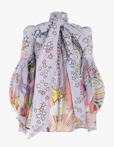 Zimmermann Concert Tie Neck Blouse Lilac Collage Size 1 / Au 10 photo 5