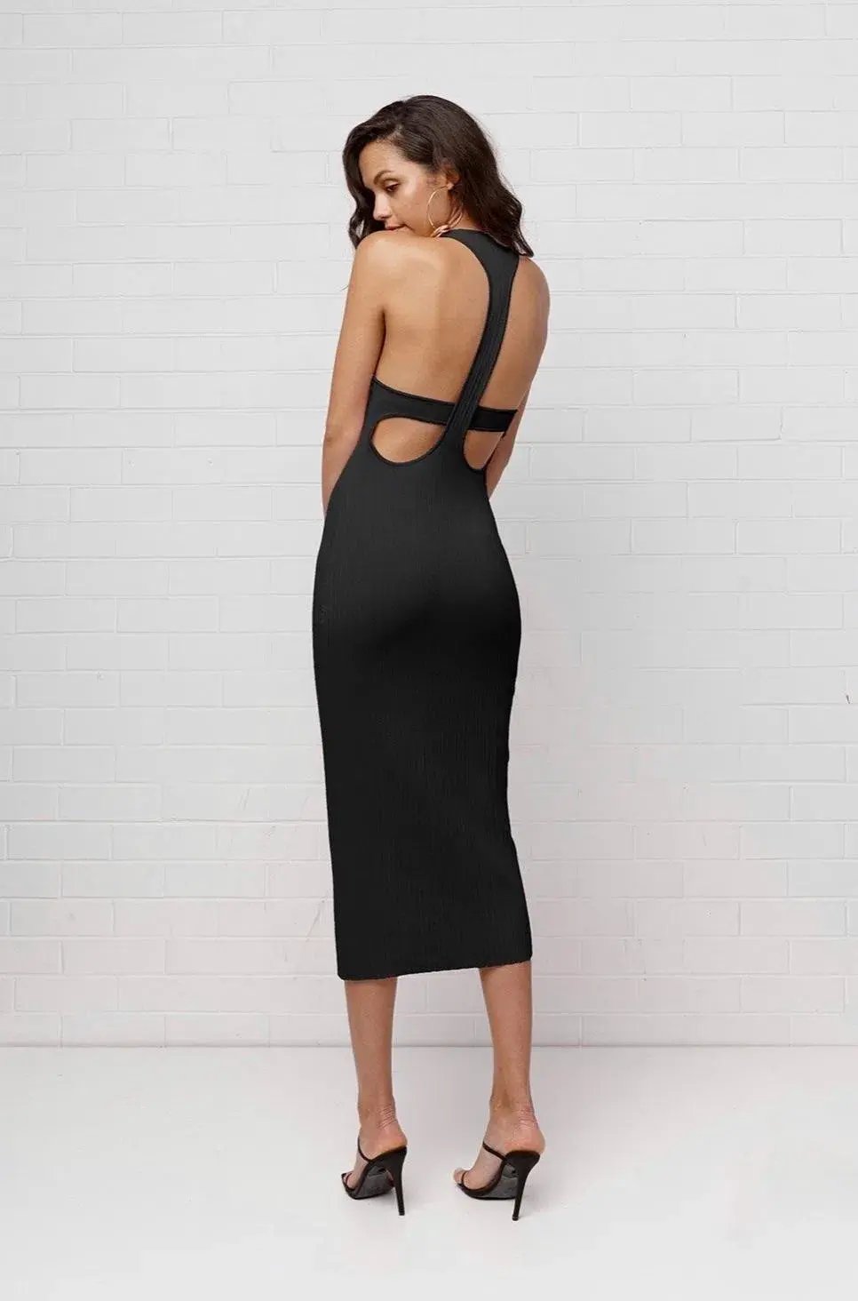 By Johnny T-Bar Rib Midi Dress Black Size 8 photo 2