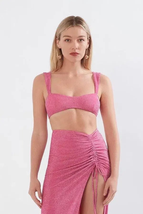 Sonya Moda Issa Top & Ruched Maxi Skirt Set in Pink Size 6 photo 3