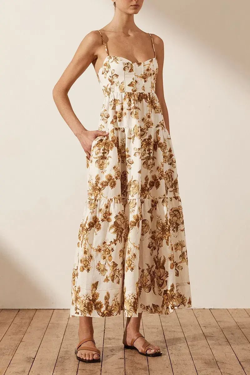 Shona Joy Bella Lined Corded Tiered Midi Dress Print Size 10 photo 2