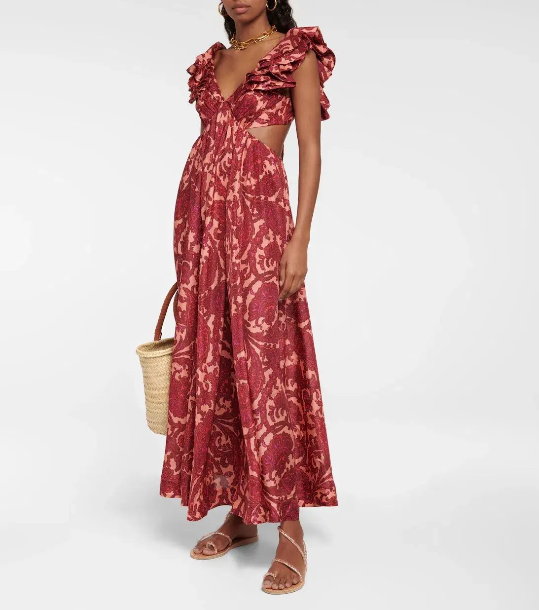Zimmermann Tiggy Cutout Ruffled Silk Midi Dress Paisley-Print Size 1 / AU 10 photo 8