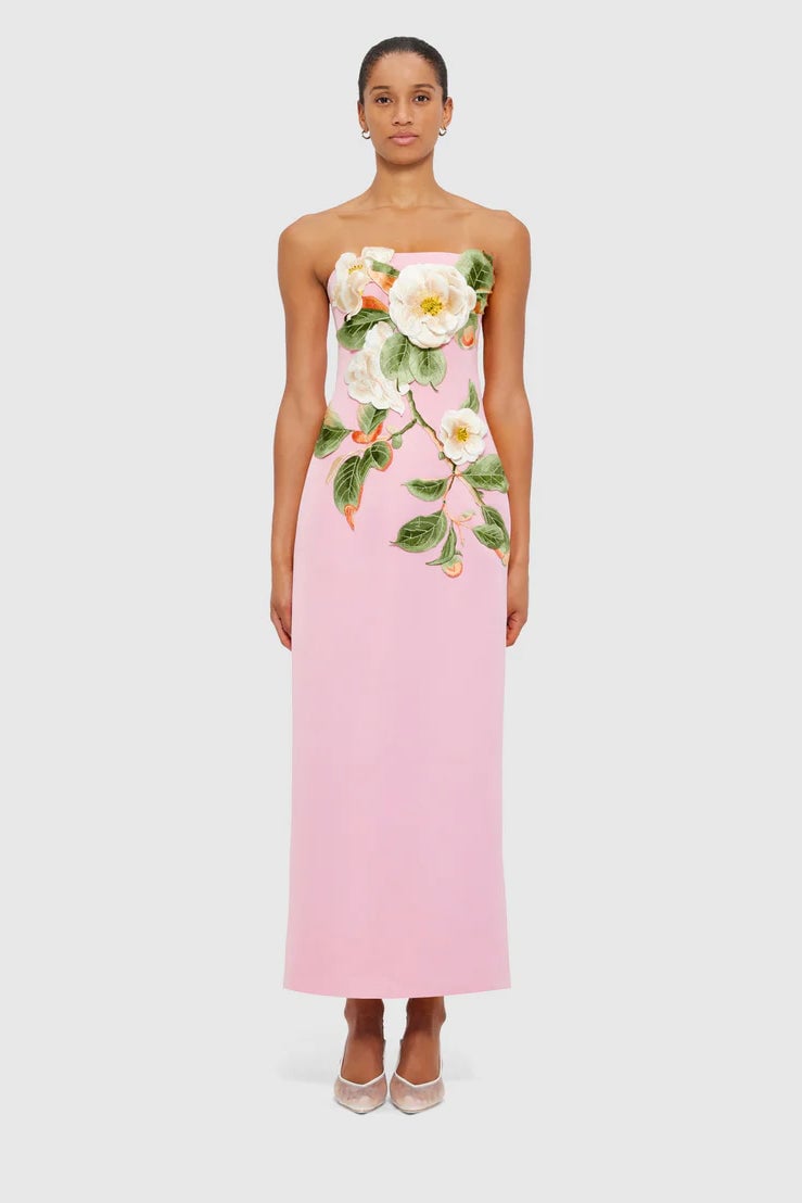 Leo Lin Rayna Appliqué Floral Bustier Maxi Dress - Camelia Print photo 2
