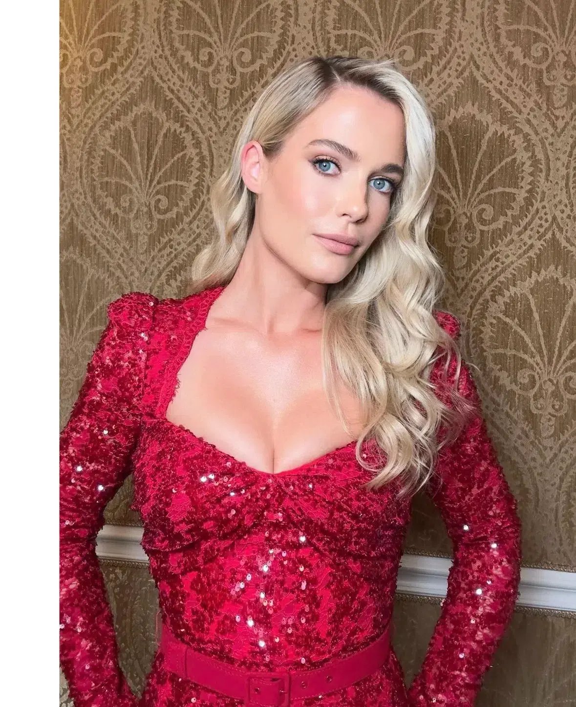 Rebecca Vallance X Nicky Hilton Leyla Long Sleeve Midi Dress Red Sequin Size 8 photo 4