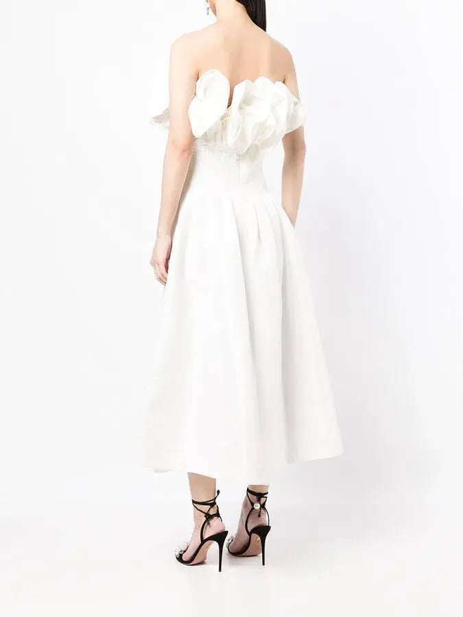 Rachel Gilbert Freida Ruffled Strapless Midi Dress In White photo 3
