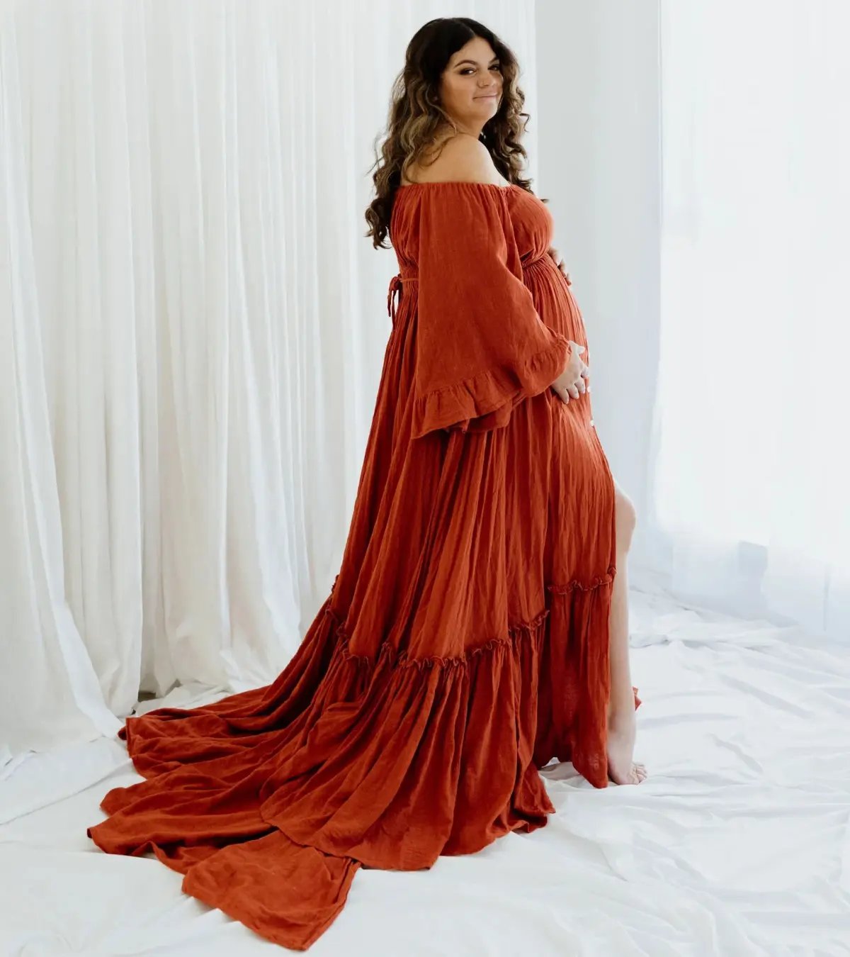 We Are Reclamation Ruffle Me Open Gown in Rust One Size Fits Most photo 12