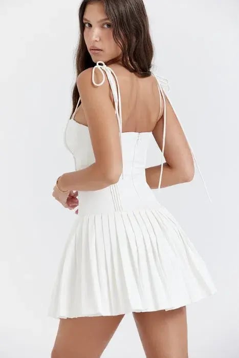 House of CB Marcy Pleated Mini Dress White Size S / AU 8 photo 3