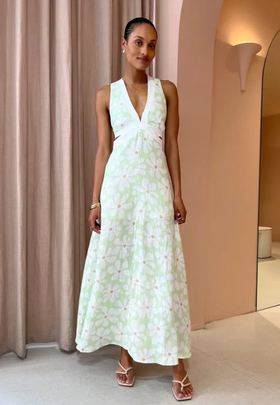 By Johnny Fleur Midi Dress Print Green Size AU 8 photo 4