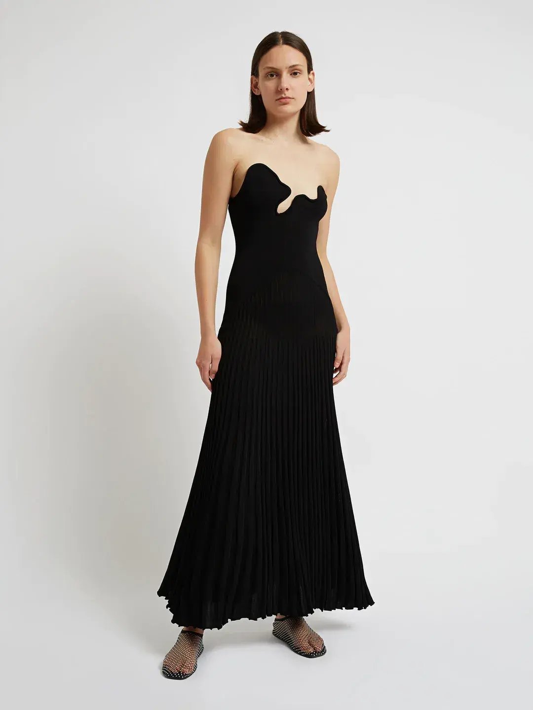 Christopher Esber Sculptured Pleated Rib Dress Black Size 12 photo 2
