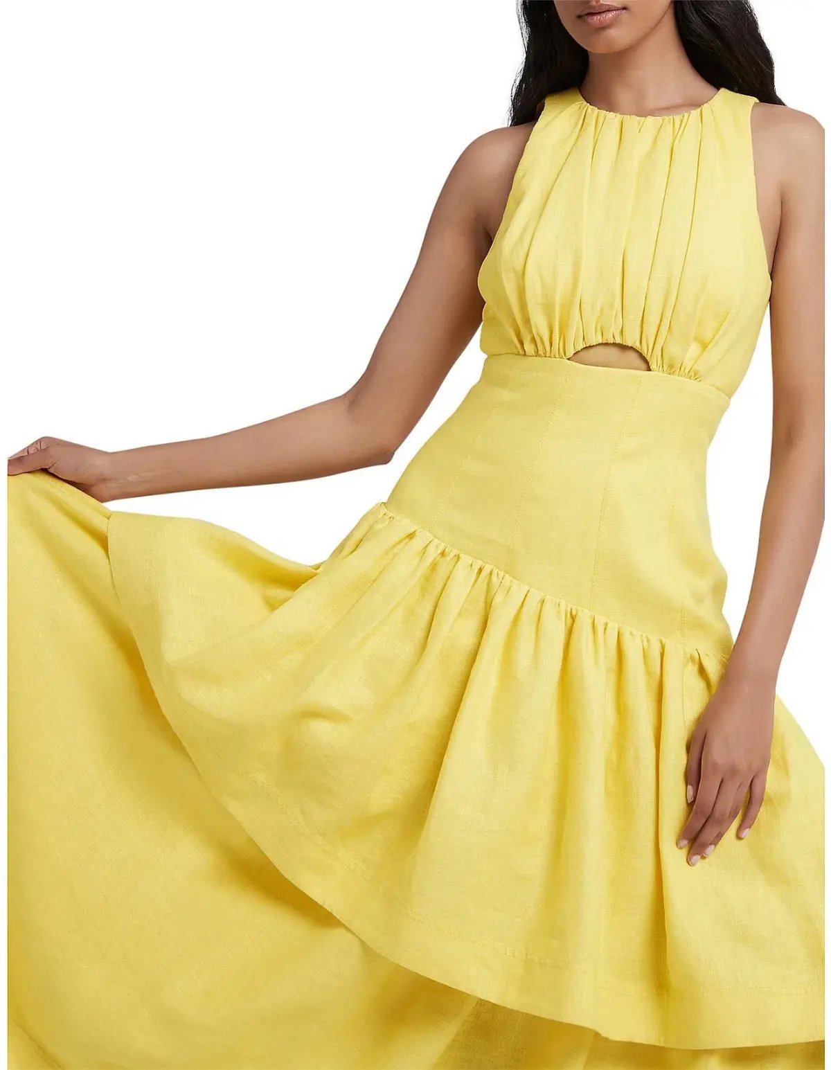 Aje Caliente Tiered Cut Out Midi Dress Yellow Size 10 photo 4