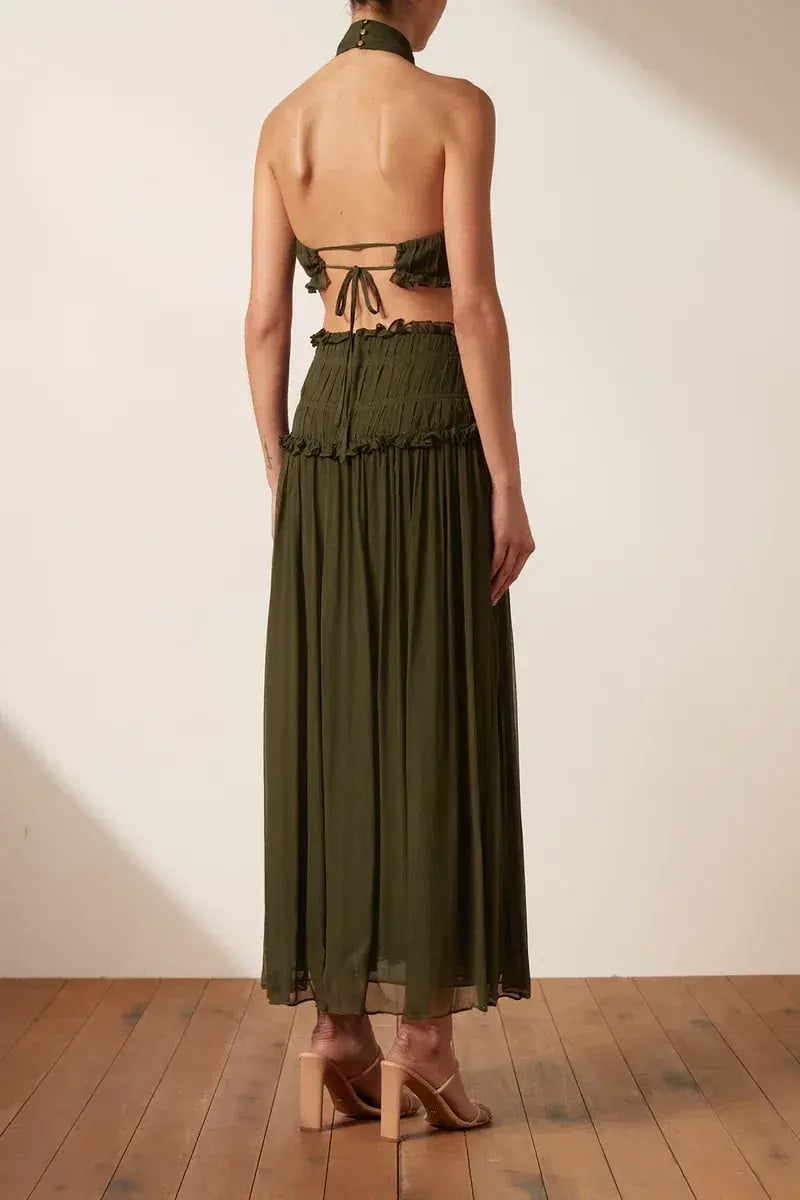 Shona Joy Safira High Neck Cut Out Midi Dress Green Size 10 photo 3