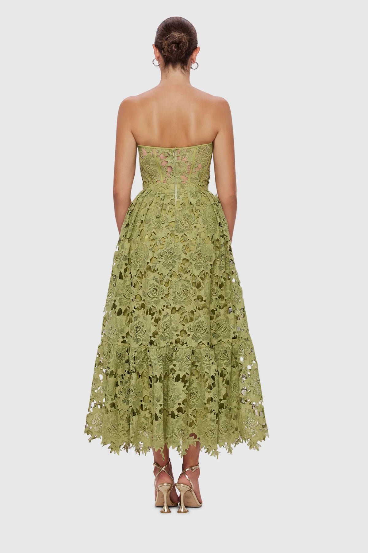 LEO LIN EMILIA LACE BUSTIER MIDI DRESS - OLIVE photo 5
