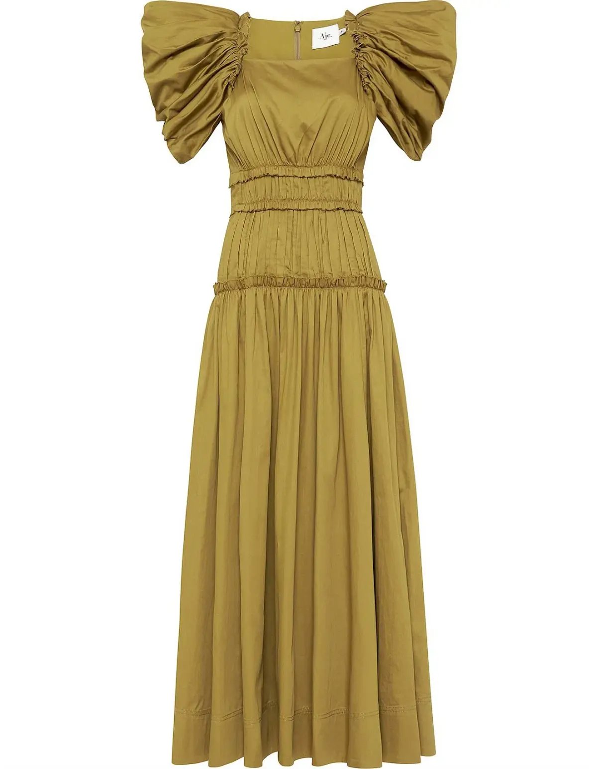 Aje Frequency Butterfly Sleeve Midi Dress Olive Green Size 6 photo 4