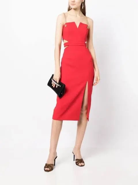 Rebecca Vallance Scarlett Chain Midi Dress Red Size 10 photo 3