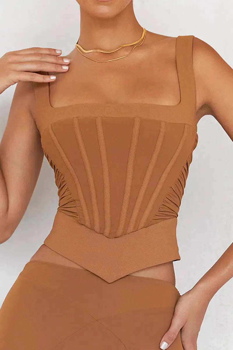 House of CB Mistress Rocks Caramel Gathered Corset & Midi Skirt Set Brown Size XS / AU 6 photo 5