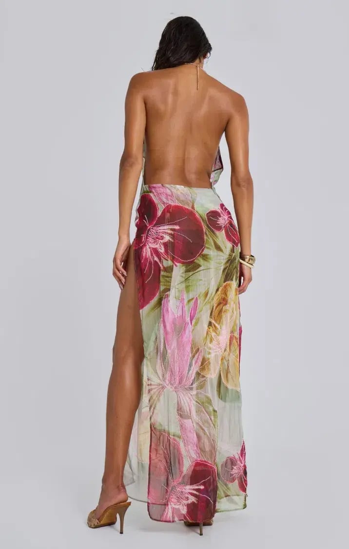 Jaded London Dahlia Hand-Beaded Backless Chiffon Maxi Dress Rosa Size AU 12 photo 2
