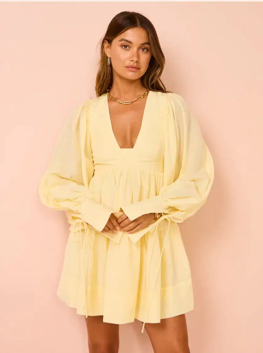 Shona Joy Limon Long Sleeve Mini Dress Yellow Size AU 10 photo 4
