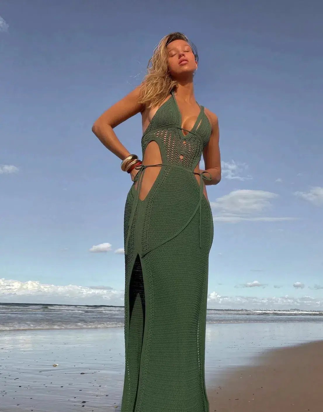 Dion Lee Crochet Tie Butterfly Dress Green Size M/AU 10 photo 3