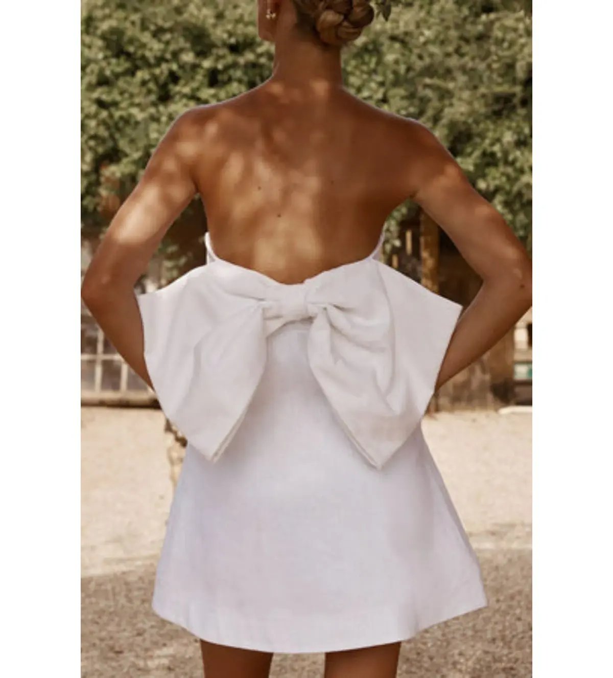 Dissh Aisle Linen Back Bow Mini Dress White Size AU 10 photo 3