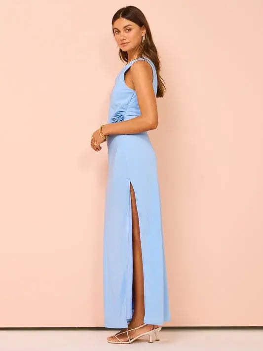 Issy Off Shoulder Flower Maxi Dress in Blue Size 10 photo 3