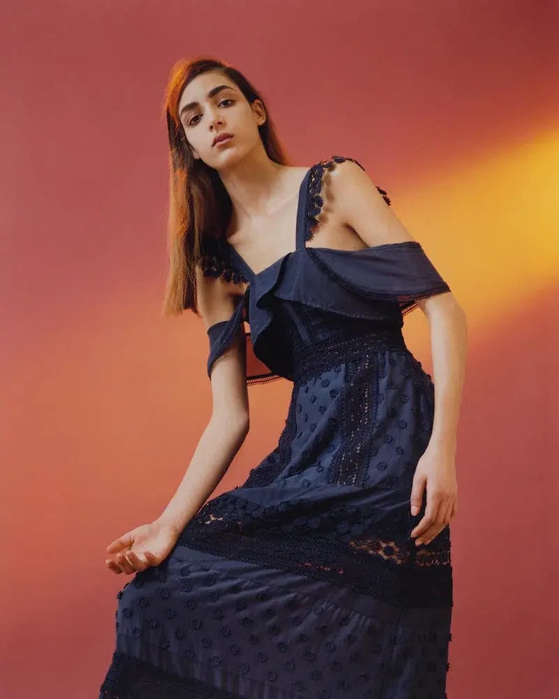 Self Portrait Bluebell Lace Insert Midi Dress Navy Size 10 photo 5