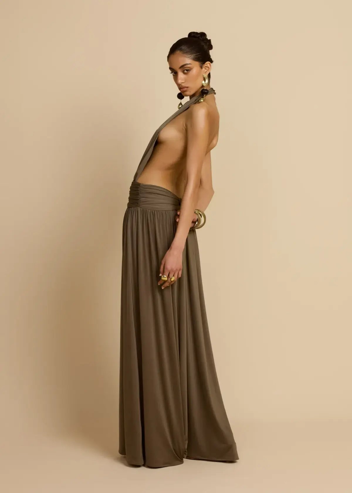 Arcina Ori Santina Maxi Dress Earthy Neutral Khaki Size S photo 7
