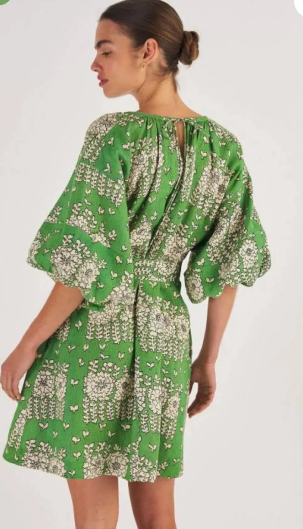 Oroton Full Sleeve Posie Print Mini Sun Dress Green Floral Size 12 photo 3