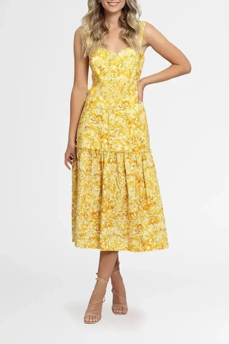 Rebecca Vallance Gialla Midi Dress in Yellow Size 8 photo 2