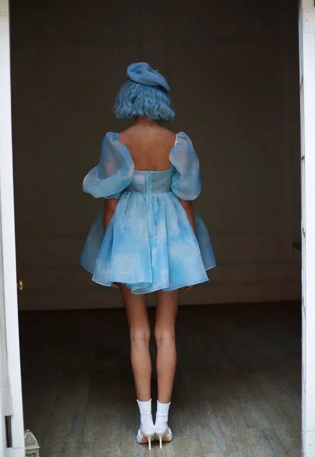 Selkie Head in the Clouds Puff Mini Dress Blue Size L / AU 12 photo 2