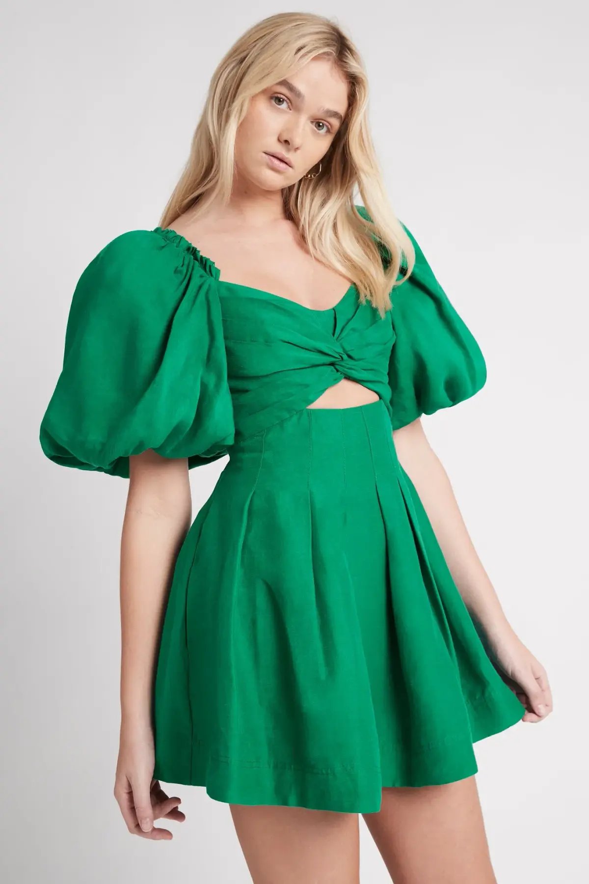 Aje Knot Puff Sleeve Mini Dress Green Size 4 photo 2