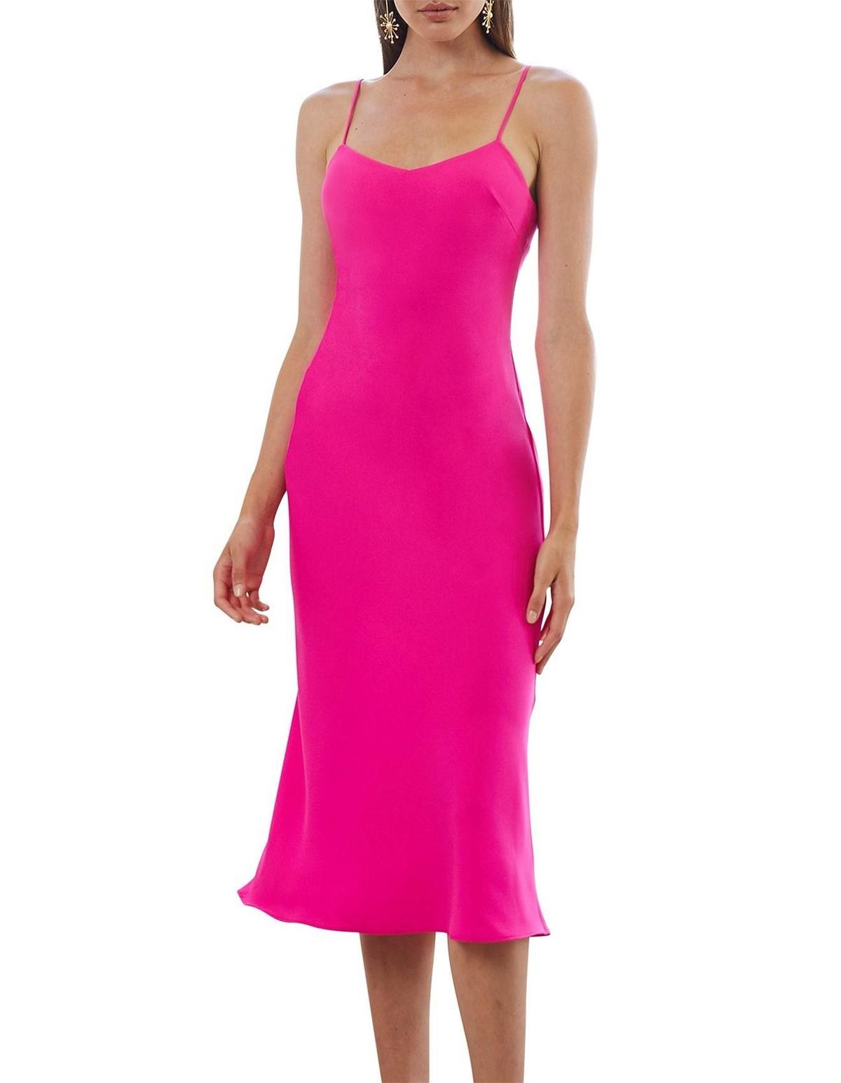 BY JOHNNY Neon Bias Slip Midi Dress Pink Size 10 photo 2