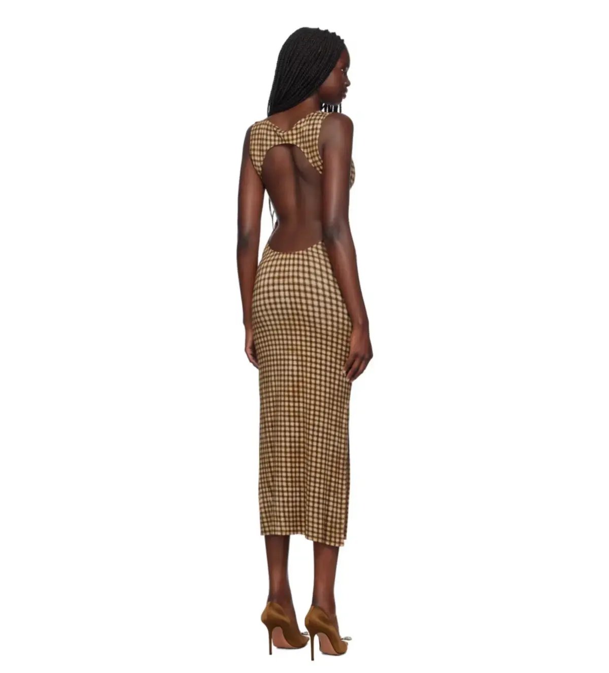 Miaou Brown Selena Maxi Dress in Warped Plaid Size AU 10 photo 3