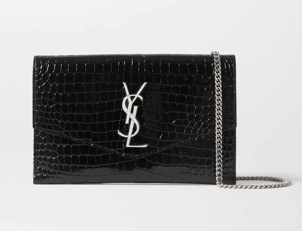 Saint Laurent Croc Leather Shoulder Bag Black photo 2