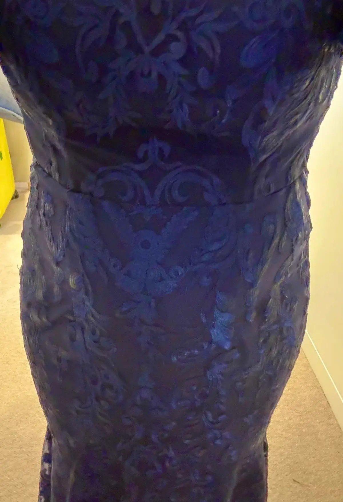 Formal Gown by Bariano Navy Lace 3/4 sleeves tapered length photo 5