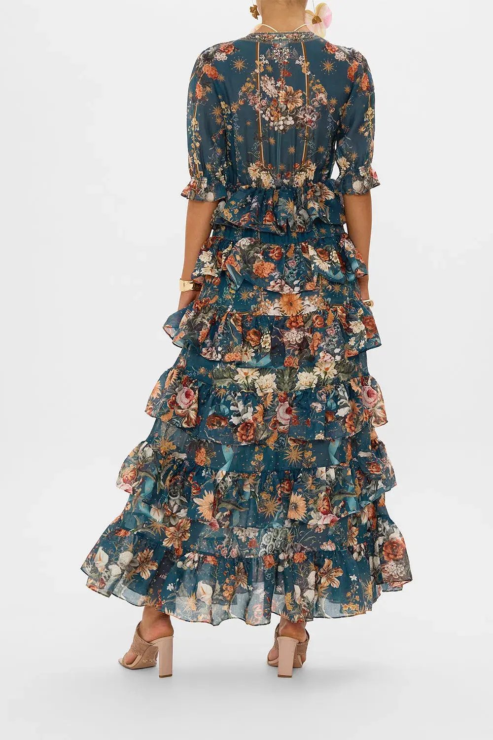 Camilla She Who Wears the Crown Puff Sleeve Tiered Long Dress Floral Size S (AU 10) photo 3