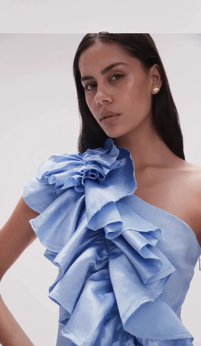 Aje Adelia Ruffle Midi Dress Blue Size 14 photo 2