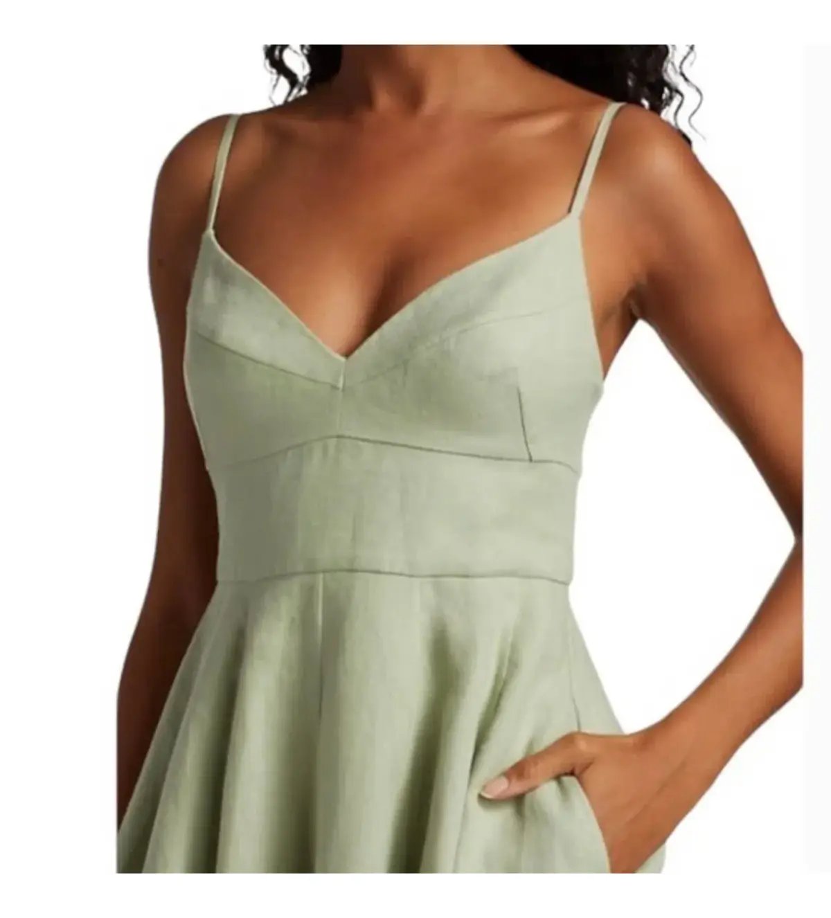 Zimmermann Dancer Picnic Shirred Linen Midi Dress Sage Size 3/AU 14 photo 4