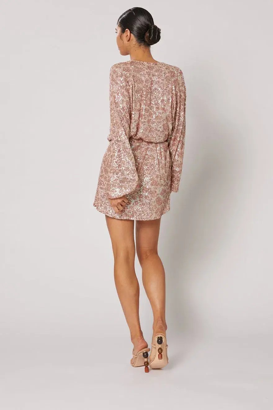 Winona Stellina Long Sleeve Dress Rose Gold Sequin Size M/ AU 10 photo 3
