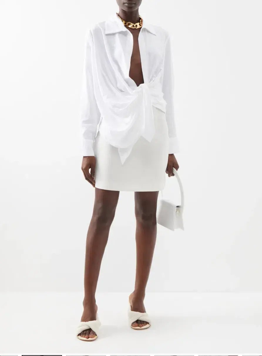 Jacquemus Bahia Plunge-neck Tie Shirt White Size 6 photo 2