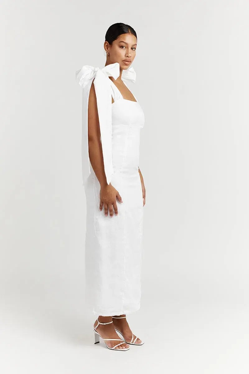 Dissh Aisle Linen Bow Midi Dress White Size 12 photo 2