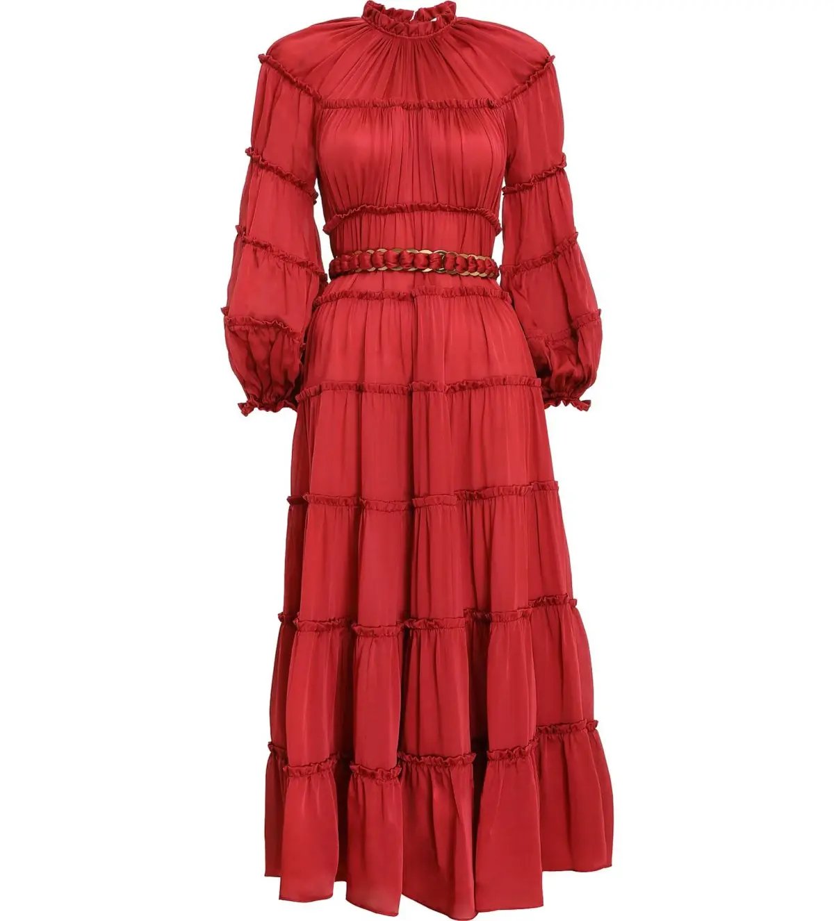 Zimmermann Silk Tiered Midi Dress Red Size 1 AU 10 photo 5