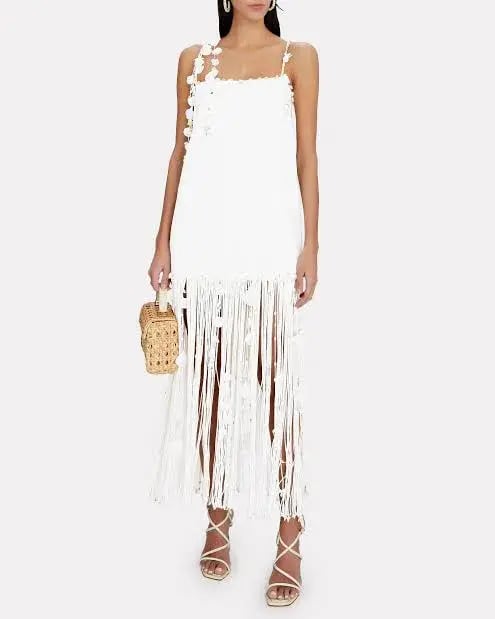 Zimmermann Postcard Fringed Embellished Linen Maxi Dress Ivory Size 0P / Au 6P photo 6