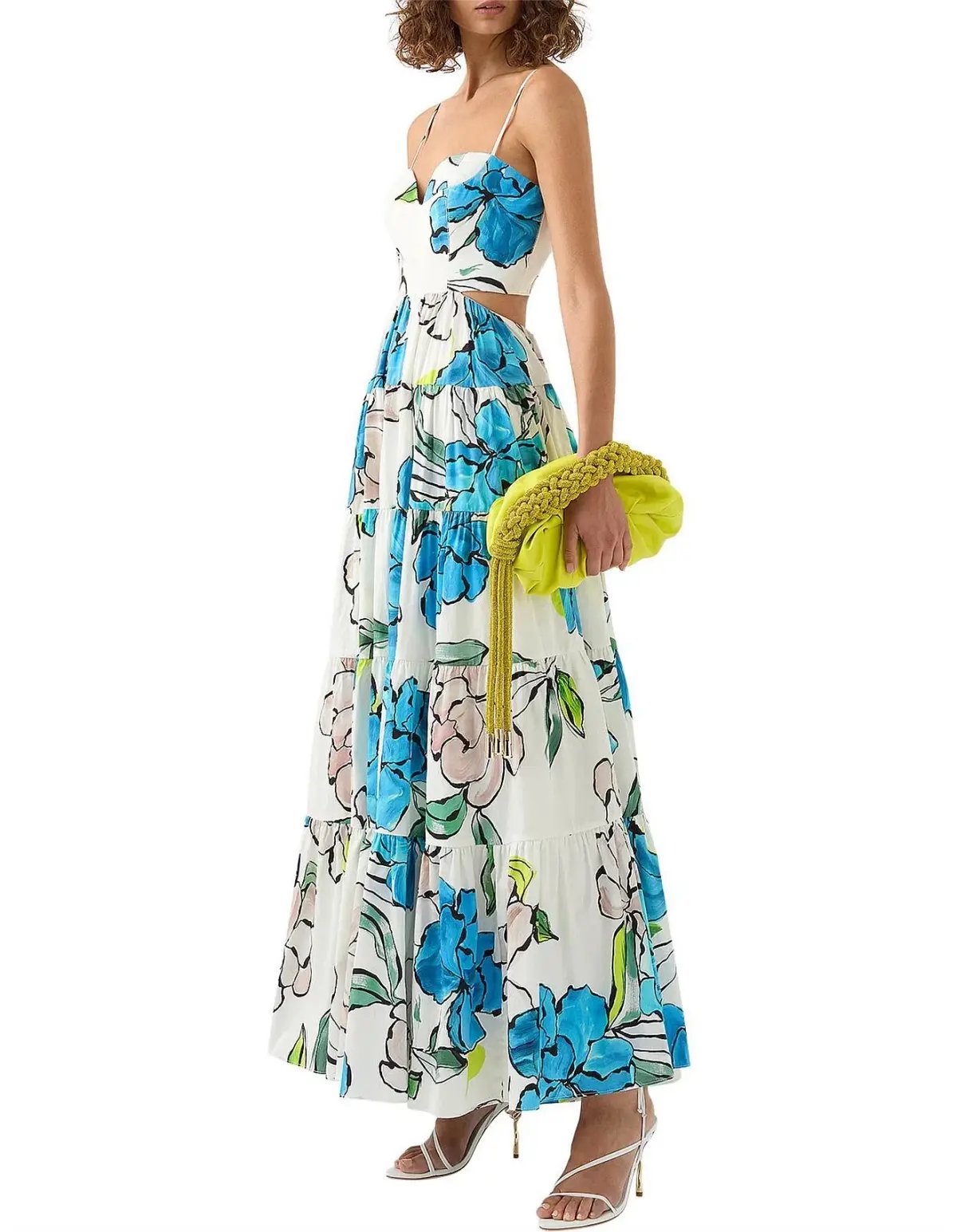 Aje Botanical Tiered Maxi Dress Cool Camelia Blue Floral Size AU 8 photo 3