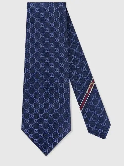 Gucci GG Pattern Silk Tie Navy photo 4